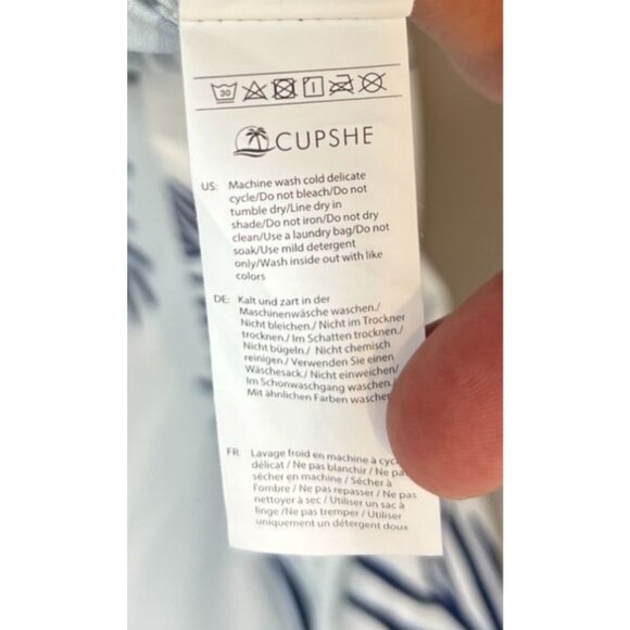 Cupshe Belted Abstract Leaf Print Midi Dress White & Navy Blue Wrap Style Large - Picture 8 of 10